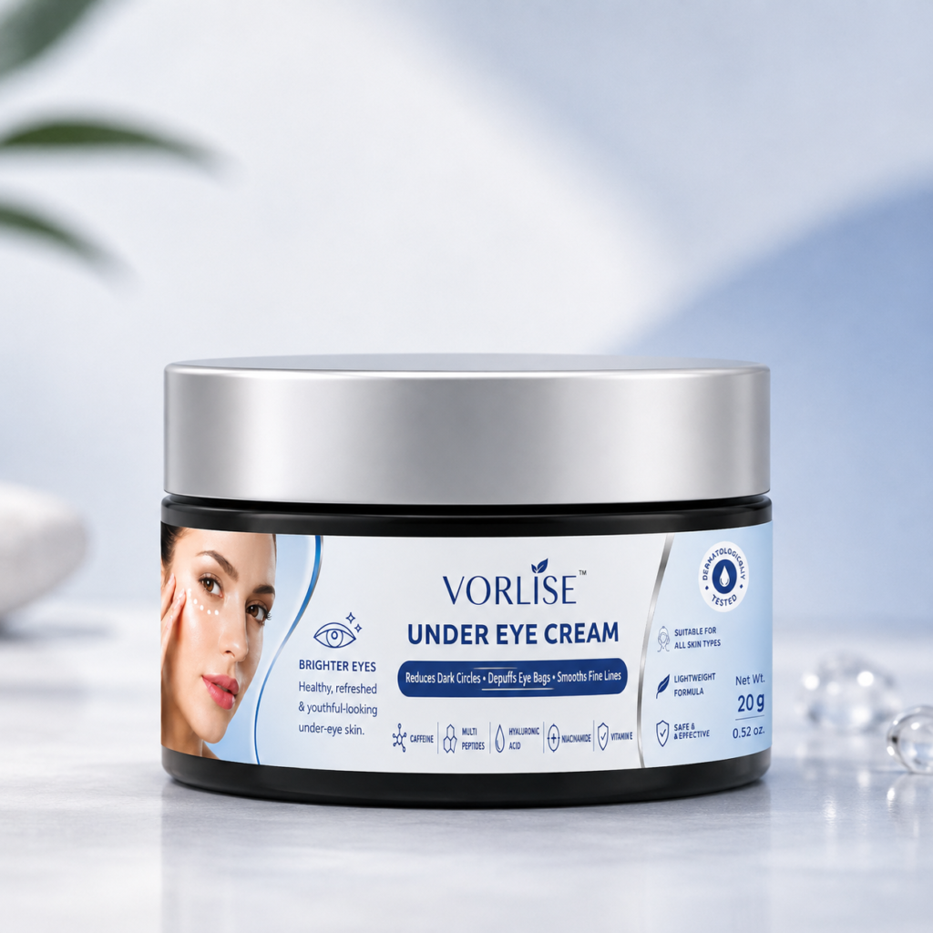 VORLISE Under Eye Cream | Caffeine, Multi Peptides, Hyaluronic Acid, Niacinamide & Vitamin E | 20 g