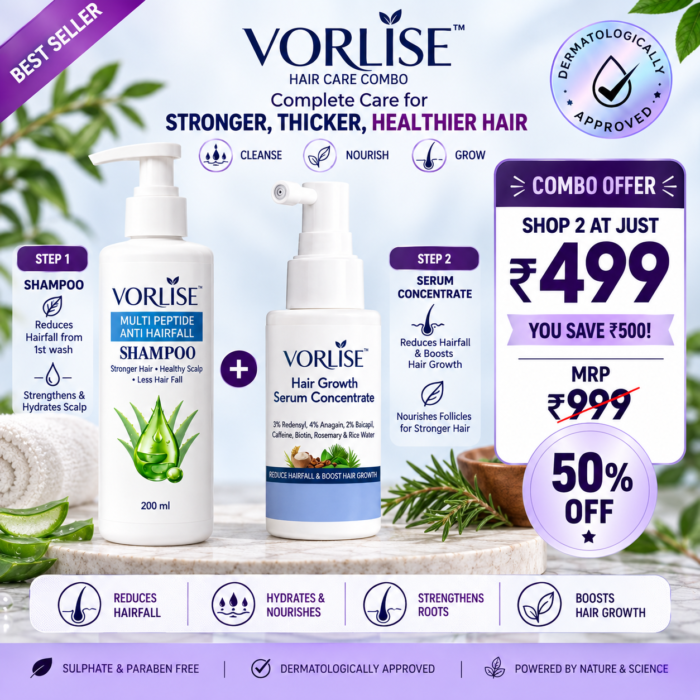 VORLISE Complete Hair Care Combo – Multi Peptide Anti Hairfall Shampoo + Hair Growth Serum Concentrate