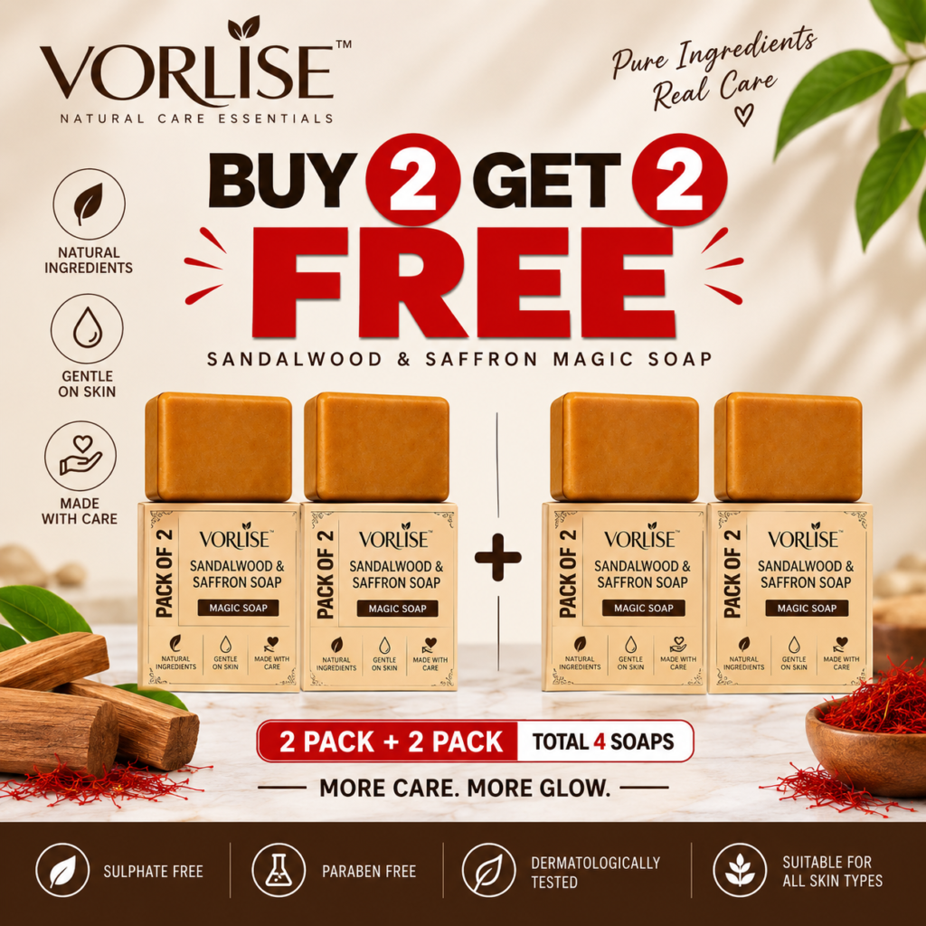 VORLISE Sandalwood & Saffron Magic Soap – Buy 2 Get 2 Free | Pack of 4