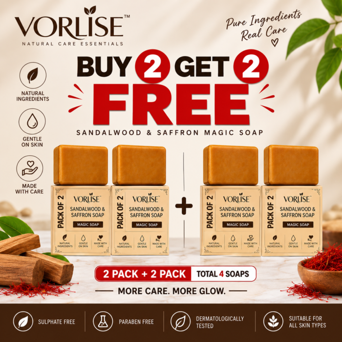 VORLISE Sandalwood & Saffron Magic Soap – Buy 2 Get 2 Free | Pack of 4