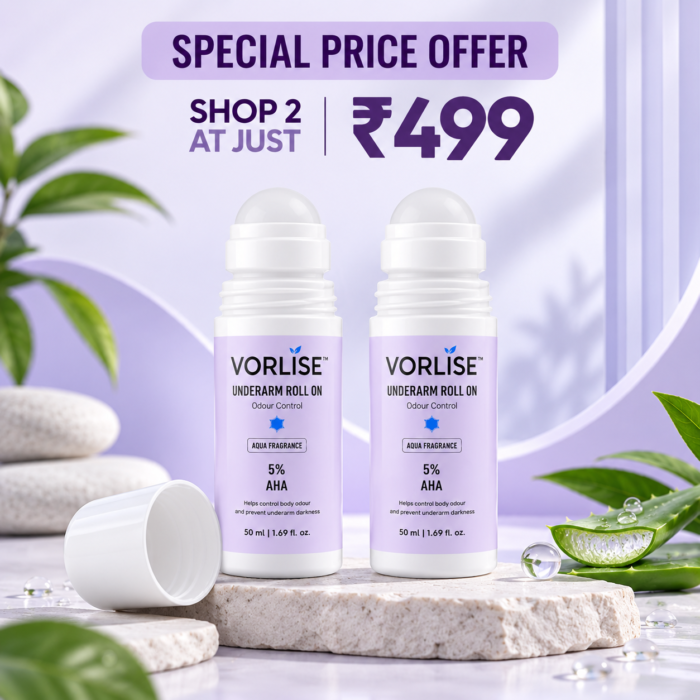 VORLISE Aqua Fragrance Underarm Roll On – 5% AHA | Odour Control | 50 ml